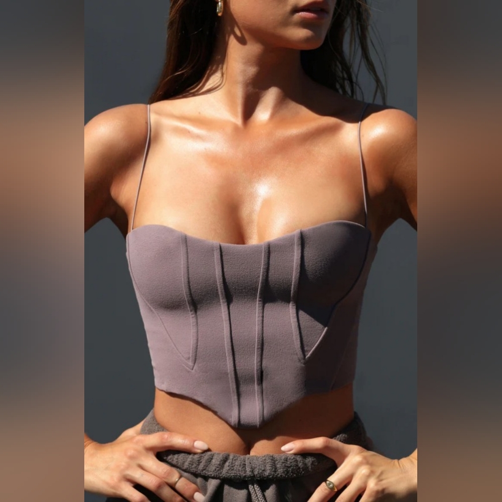 Joah Brown Contour Corset Crop Top Tank Sueded Mauve